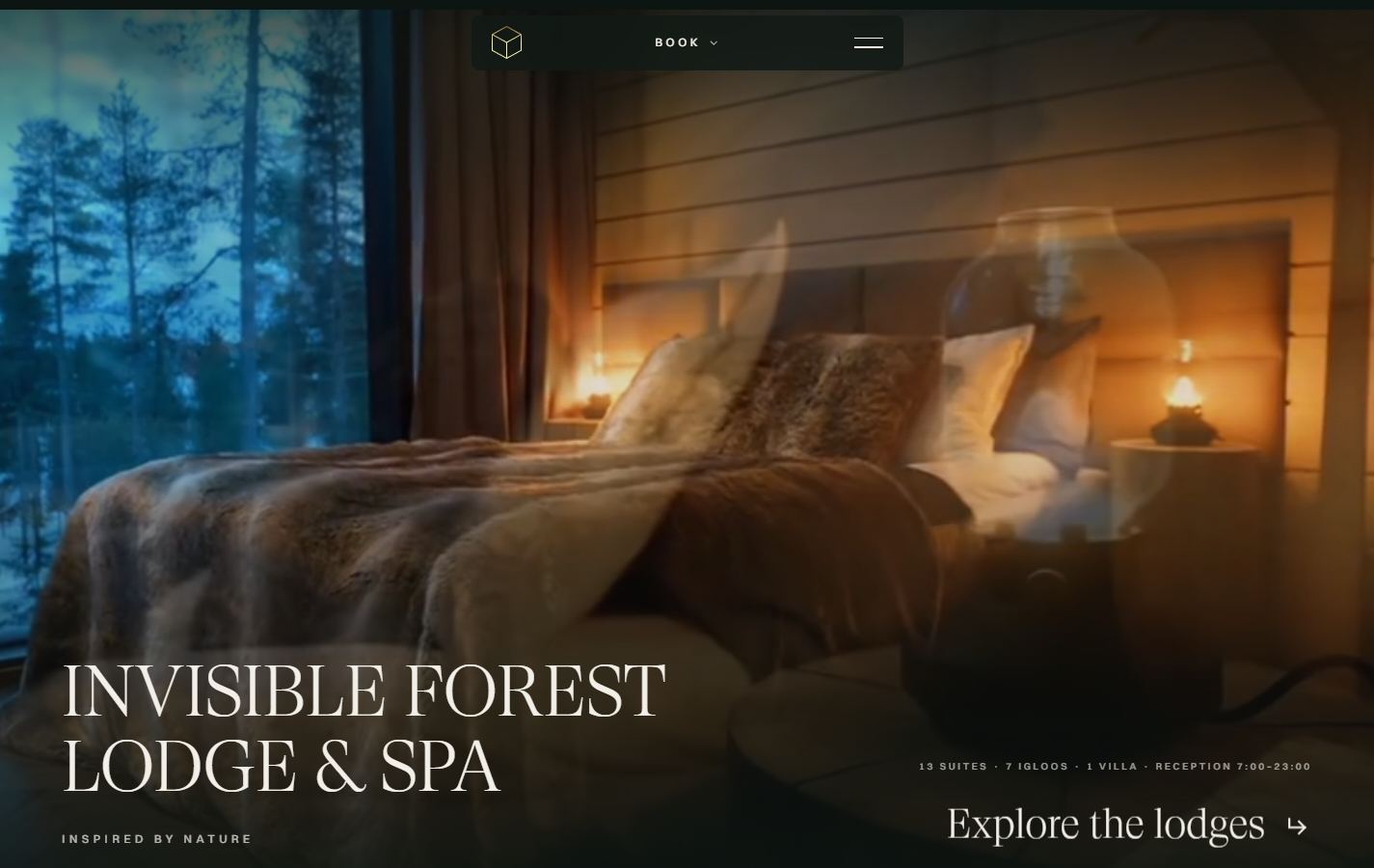 Invisible Forest Lodgen verkkosivuston etusivu