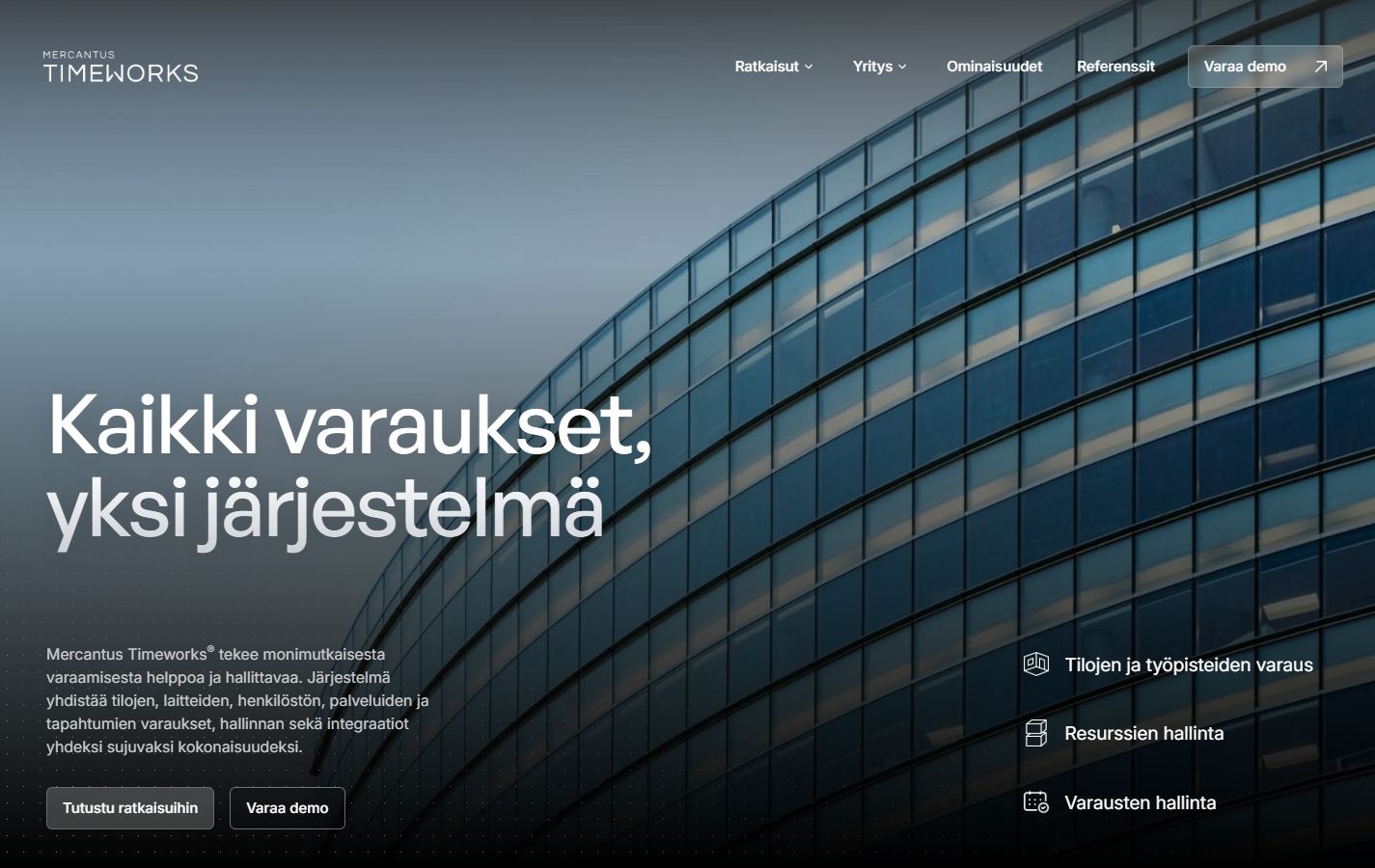 Mercantus Timeworksin verkkosivuston etusivu
