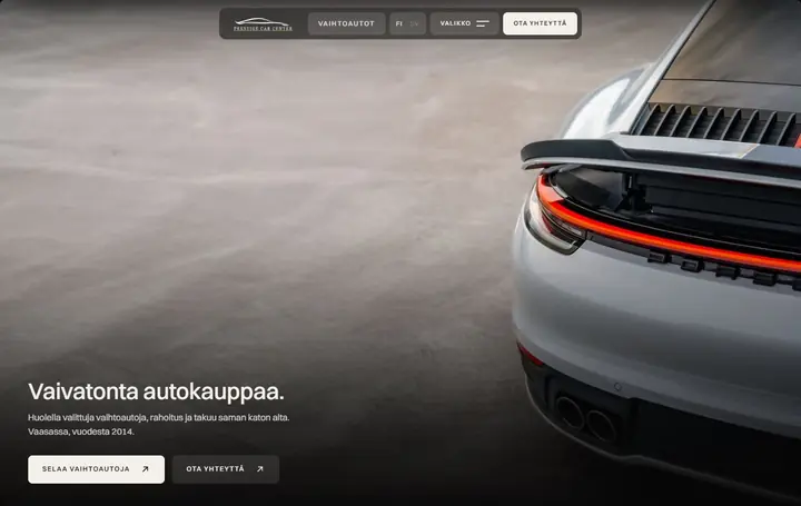 Prestige Car Centerin verkkosivuston etusivu