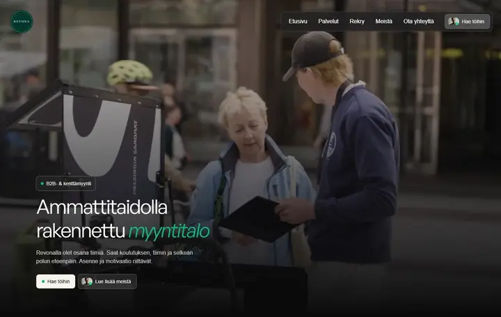 Revonan verkkosivuston etusivu