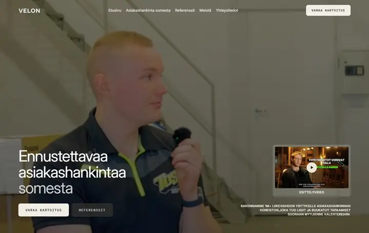 Velonin verkkosivuston etusivu
